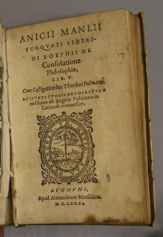 Ex-Libris Ratcliffe College - five small vellum-covered volumes in Latin, 16th and 17th century,